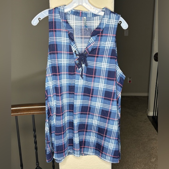 Wallflower Blue Plaid Tank Top - Picture 1 of 7